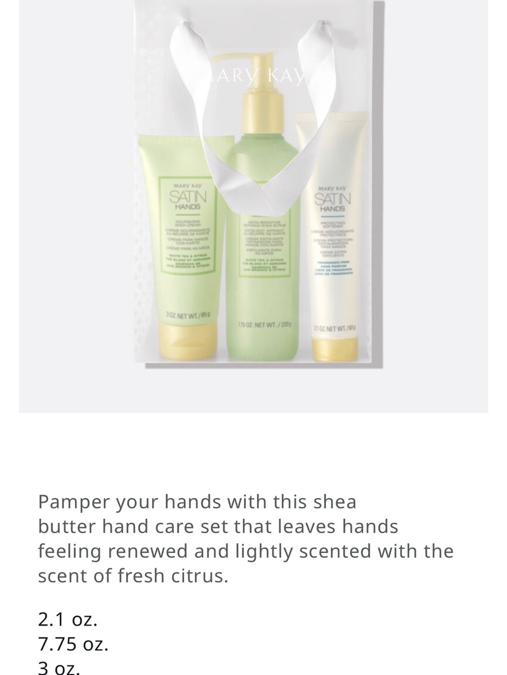Mary Kay Satin Hands Shea Butter Set - Light Green & White